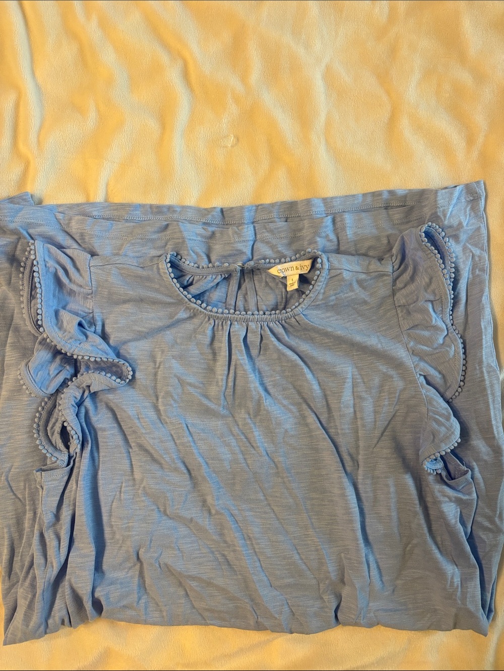 crown & ivy Light Blue Ruffle Sleeve Women's Top